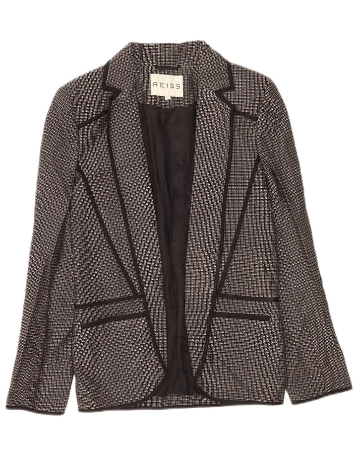 Reiss Womens Open Blazer Jacket UK 6 XS Preto Check Viscose