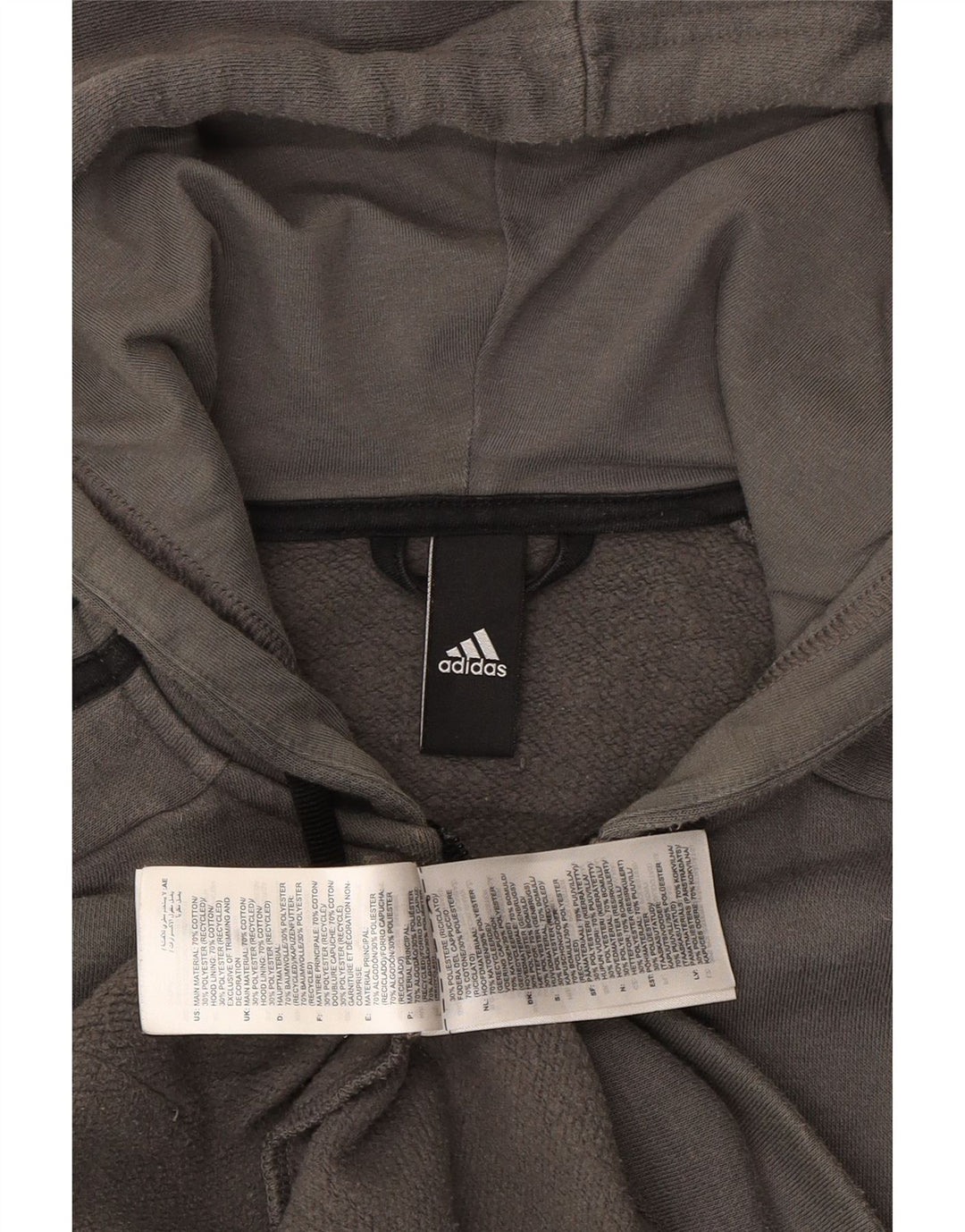 ADIDAS Mens Zip Hoodie Suéter Pequeno Algodão Cinza