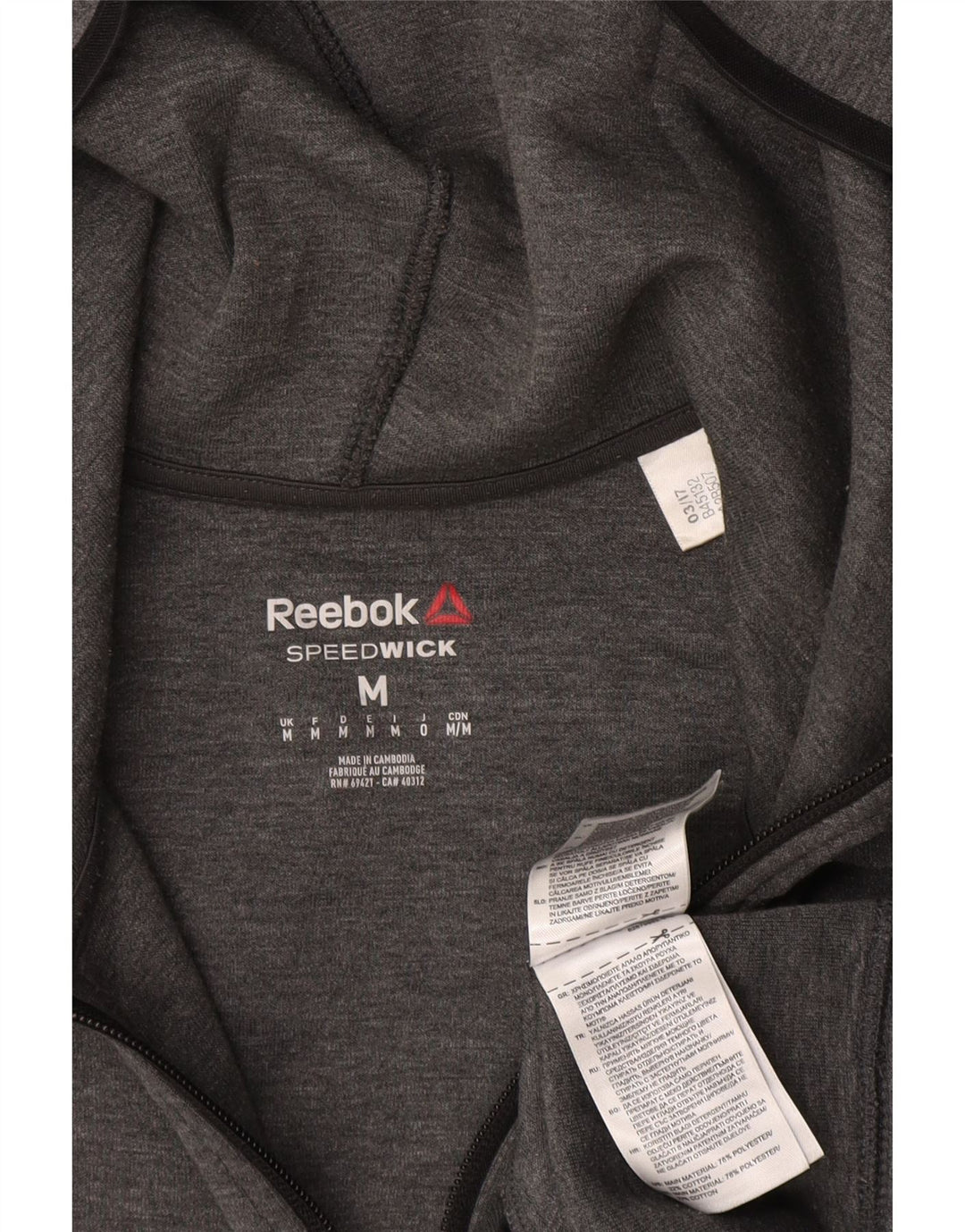 Suéter masculino com capuz e zíper REEBOK poliéster cinza médio