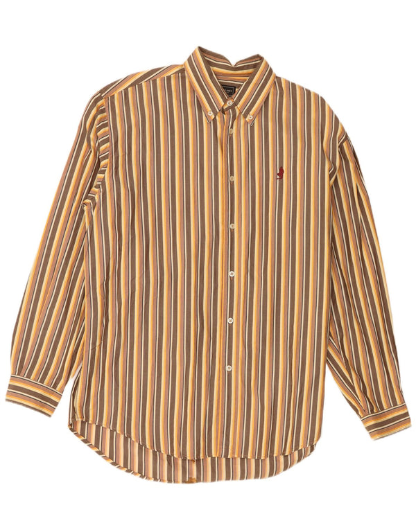 Camisa masculina Marlboro Classics Regular Fit XL de algodão listrado marrom