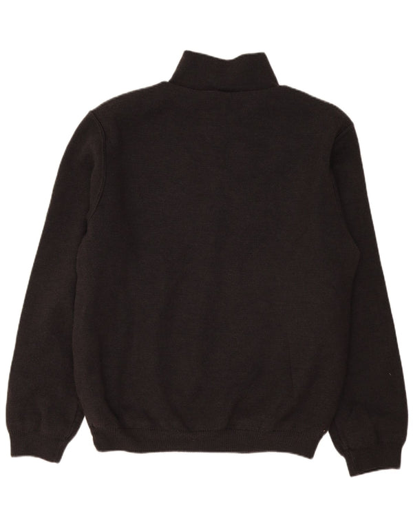 Suéter vintage masculino com zíper e gola alta de lã preta grande