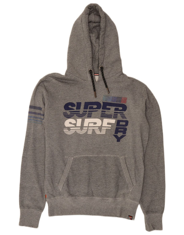 Suéter com capuz gráfico masculino Superdry algodão manchado cinza médio