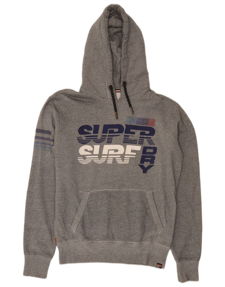 Suéter com capuz gráfico masculino Superdry algodão manchado cinza médio