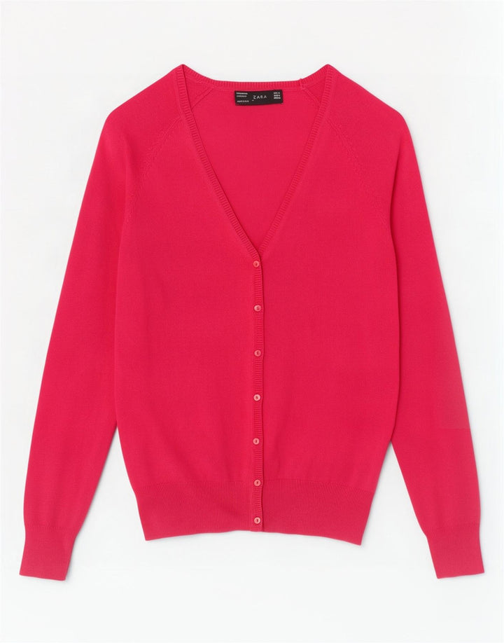 Suéter cardigã feminino Zara Reino Unido 12 algodão rosa médio