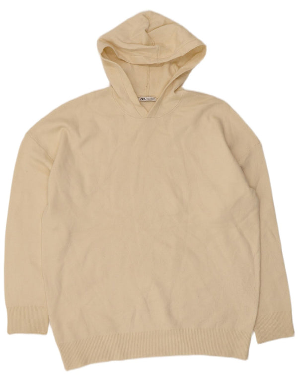 Suéter masculino Zara com capuz e ajuste solto, viscose bege médio