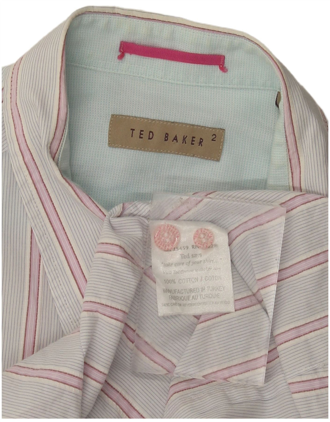 Camisa masculina TED BAKER pequena listrada rosa de algodão