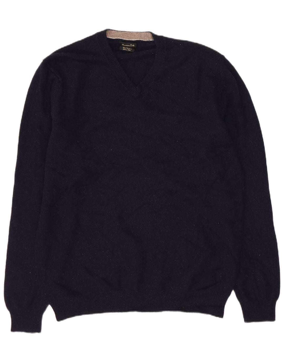 Suéter feminino Massimo Dutti com decote em V Reino Unido 18 XL lã azul marinho