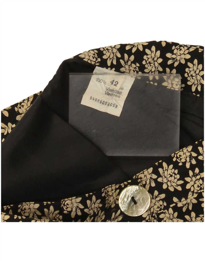 Mini saia envoltória feminina vintage IT 42 médio W26 viscose floral preta