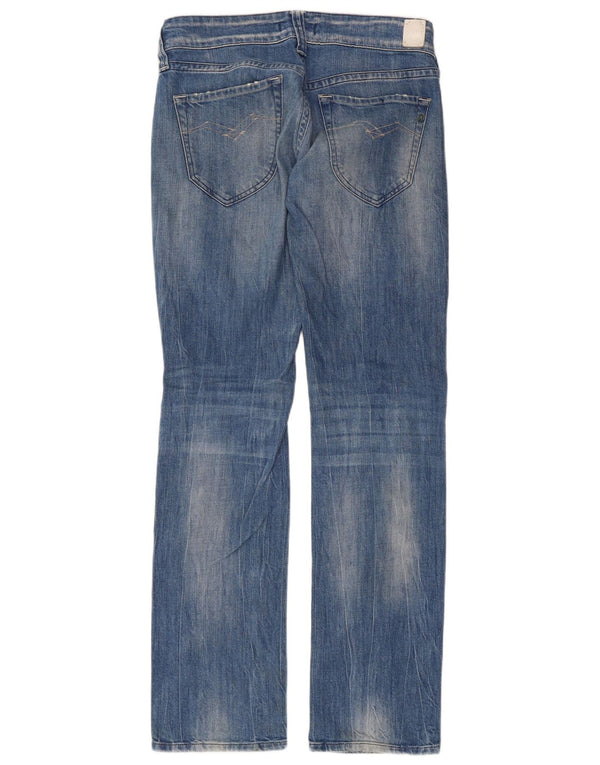 Calça jeans feminina Replay Newswenfani com ajuste relaxado W26 L32 algodão azul