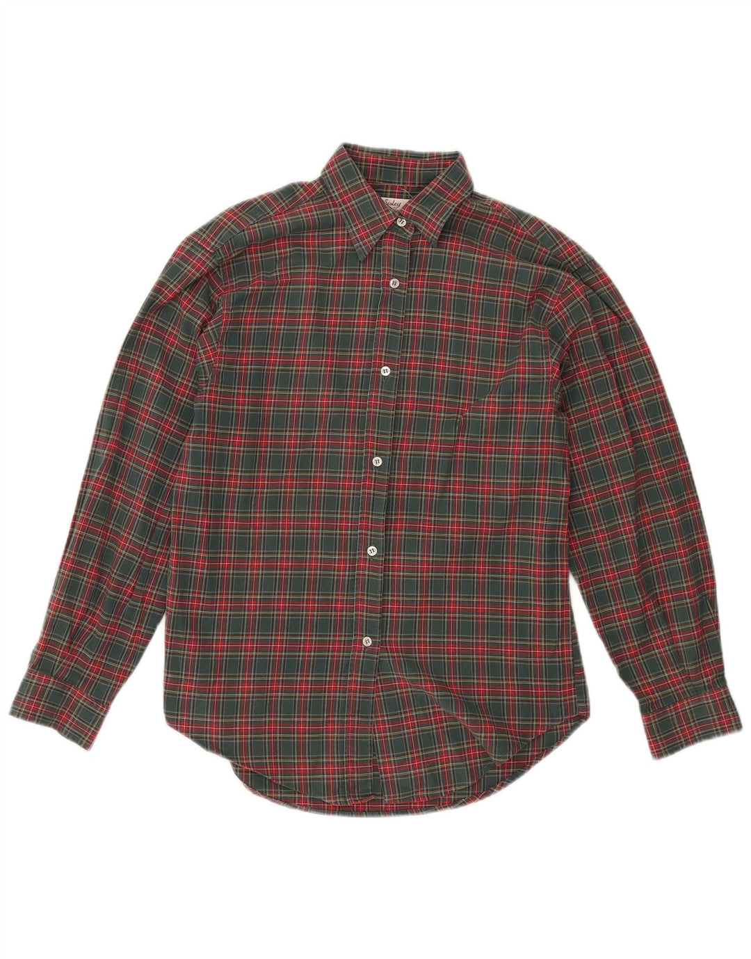 Camisa feminina de flanela Sisley Reino Unido 10 pequena xadrez verde algodão