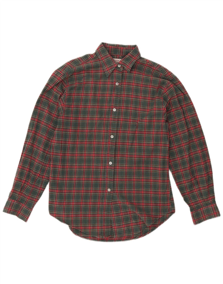 Camisa feminina de flanela Sisley Reino Unido 10 pequena xadrez verde algodão