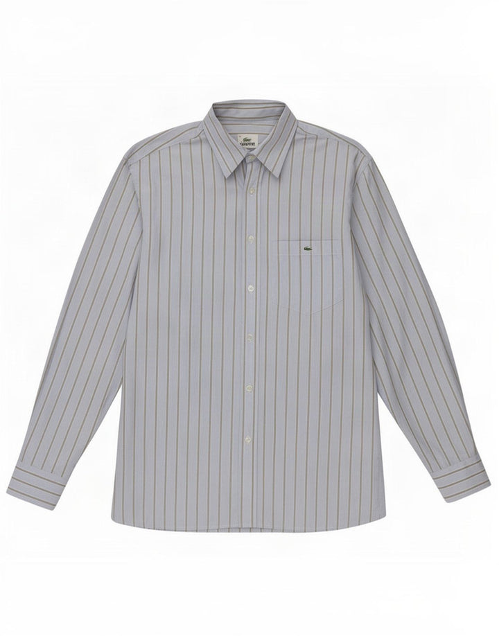 Camisa masculina Lacoste tamanho 38 algodão listrado azul pequeno