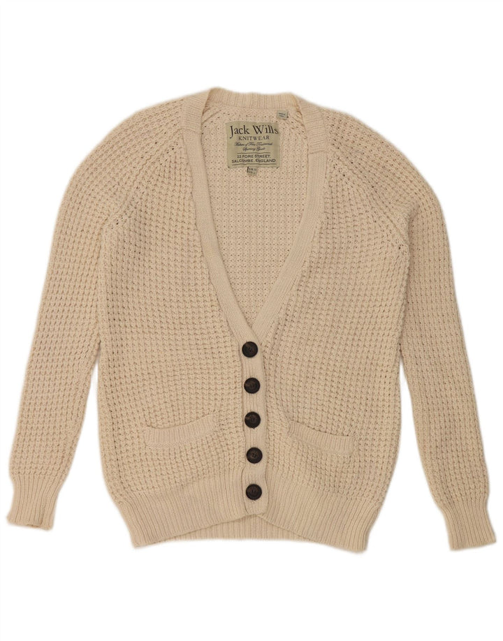 Suéter cardigã feminino grande Jack Wills Reino Unido 10 pequeno bege