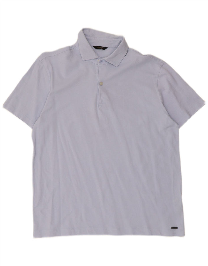 Camisa polo masculina Massimo Dutti grande algodão azul