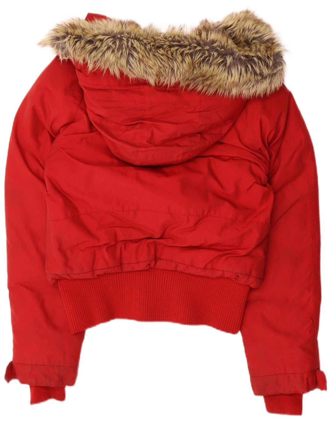Jaqueta feminina acolchoada com capuz Woolrich UK 14 nylon vermelho médio