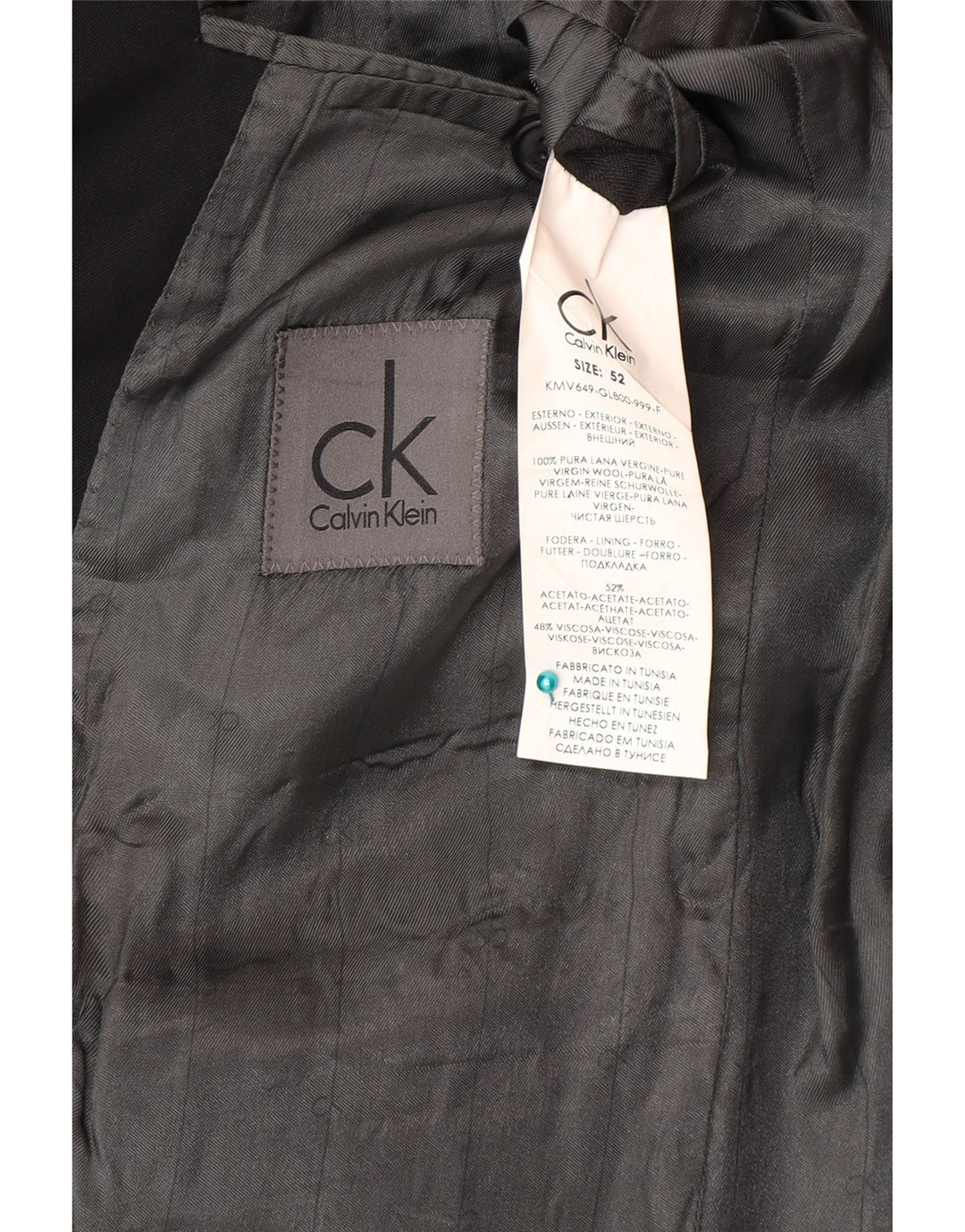 Jaqueta Blazer Masculina Calvin Klein com 2 Botões IT 52 XL Lã Virgem Preta