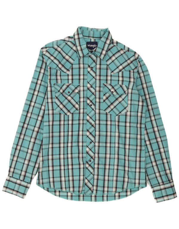Wrangler Camisa masculina média turquesa xadrez algodão