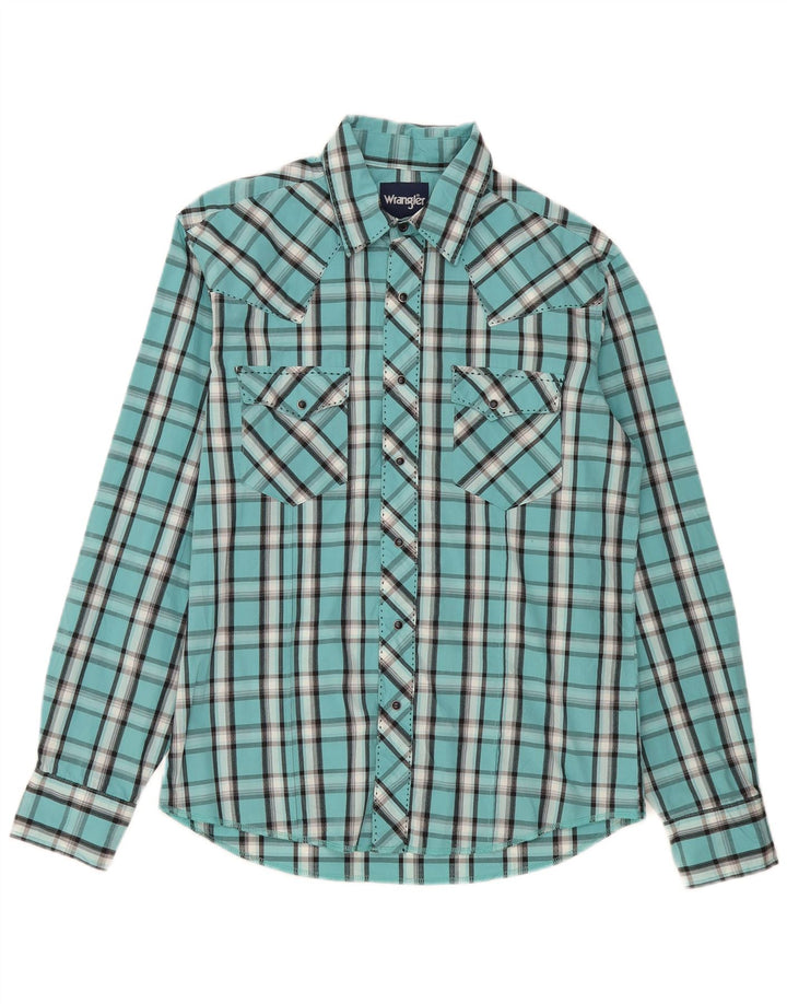 Wrangler Camisa masculina média turquesa xadrez algodão