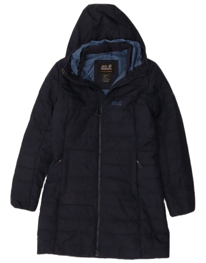 Casaco acolchoado com capuz feminino Jack Wolfskin Reino Unido 8/10 pequeno azul marinho poliéster