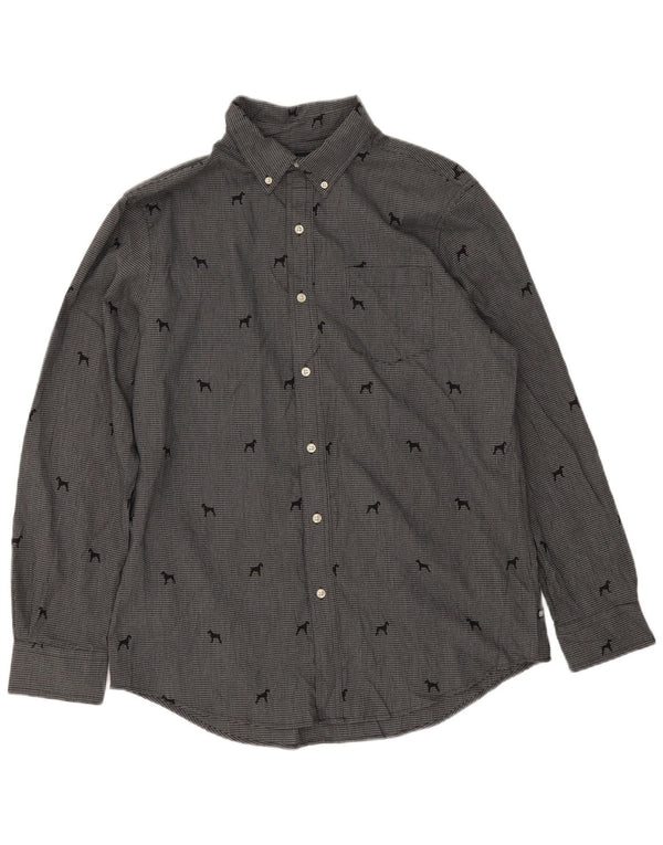 Camisa masculina Chaps algodão houndstooth cinza médio