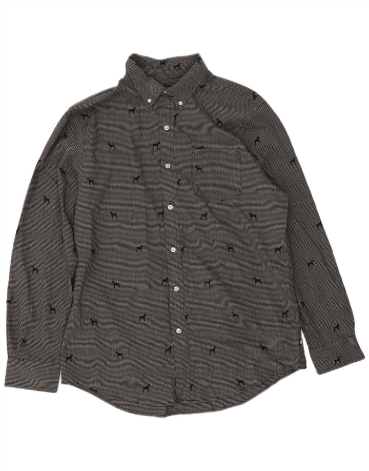 Camisa masculina Chaps algodão houndstooth cinza médio