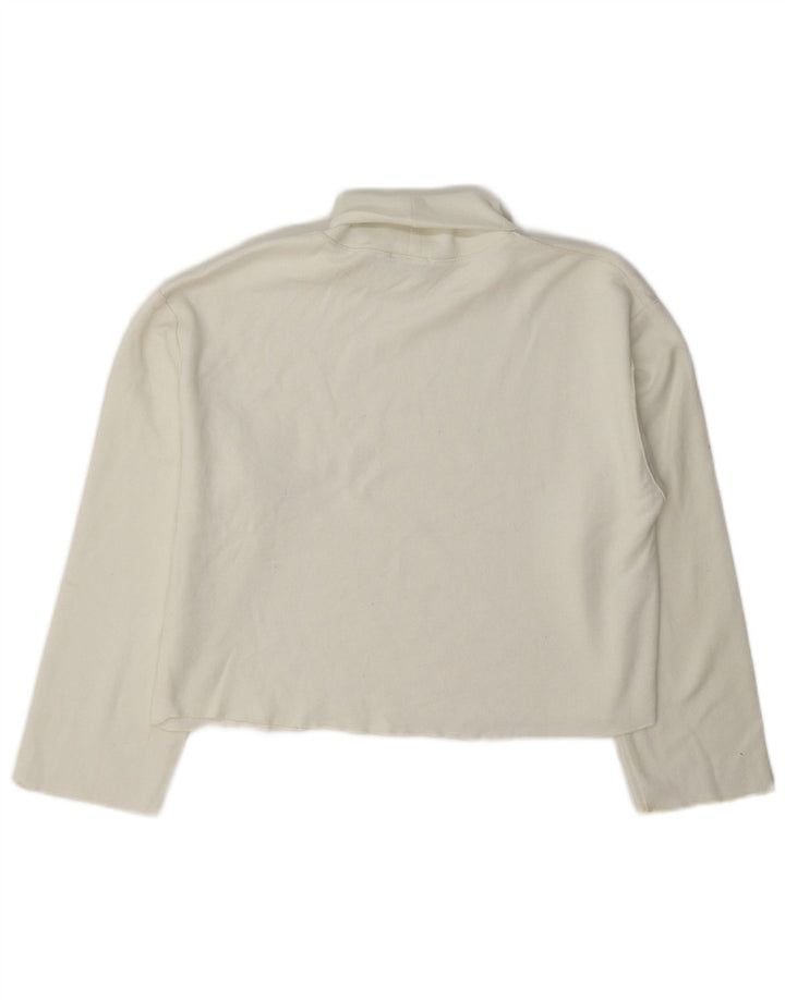 Zara Suéter feminino cropped oversized com gola redonda Reino Unido 10 pequeno branco