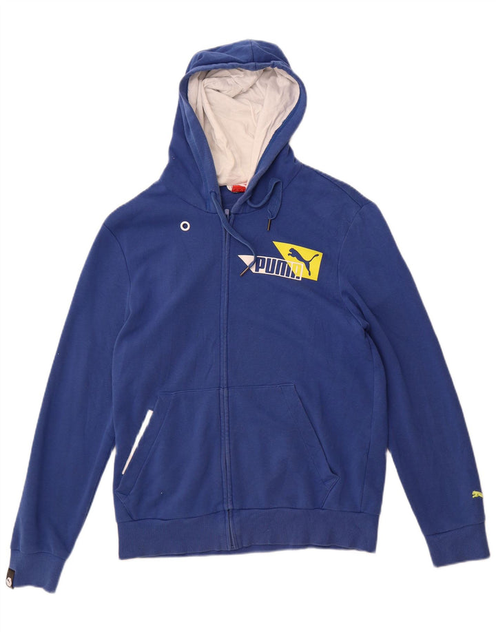Suéter masculino Puma com capuz e zíper gráfico pequeno azul algodão