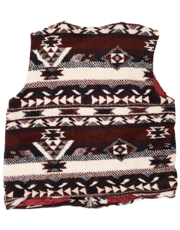 Colete Sherpa feminino vintage UK 14 grande asteca geométrico multicolorido