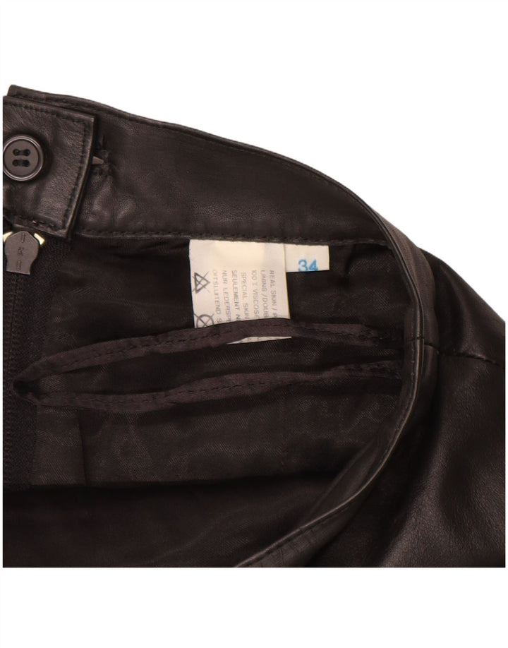 Saia de couro feminina VINTAGE EU 34 XS W24 couro preto