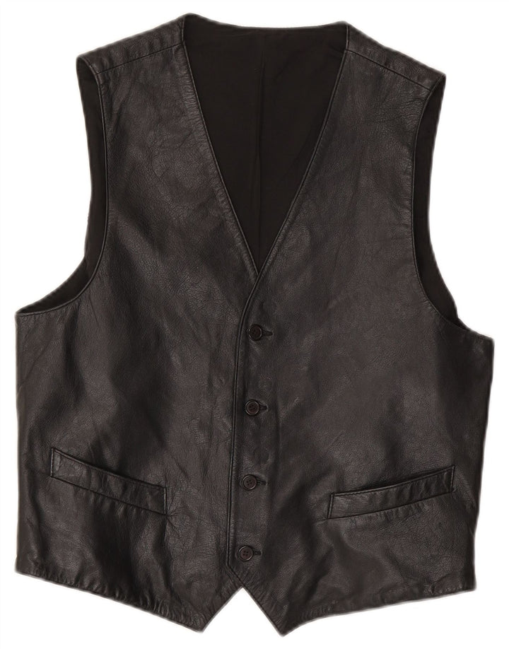 Colete de couro masculino vintage IT 50 médio preto
