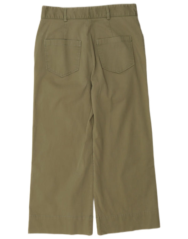 Calça feminina Zara cintura alta com perna larga e corte pequeno W26 L23 algodão cáqui