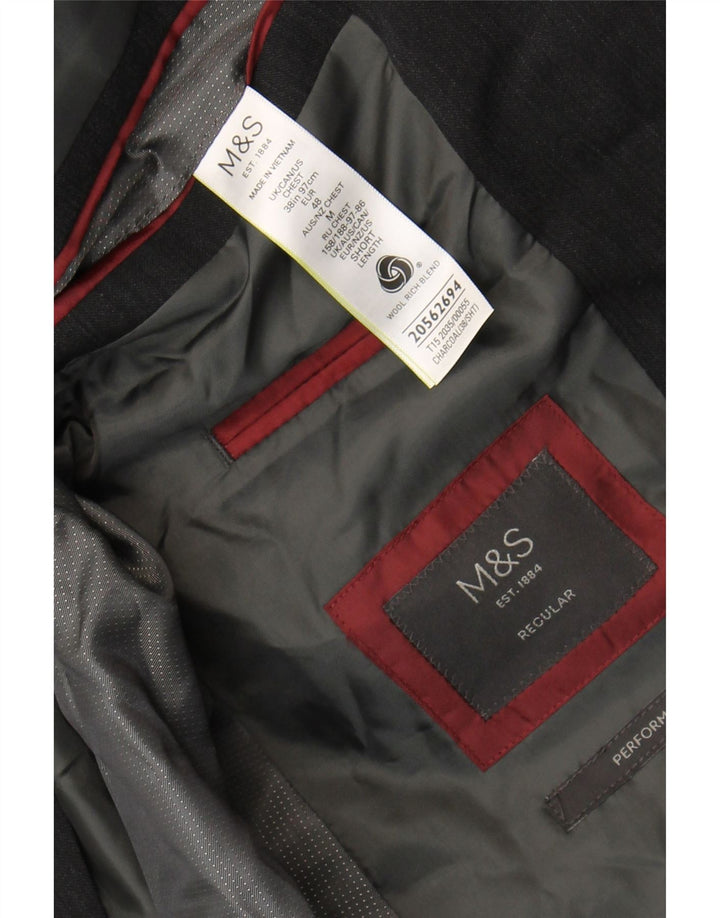 Jaqueta blazer masculina de 2 botões Marks & Spencer Reino Unido 38 lã cinza médio