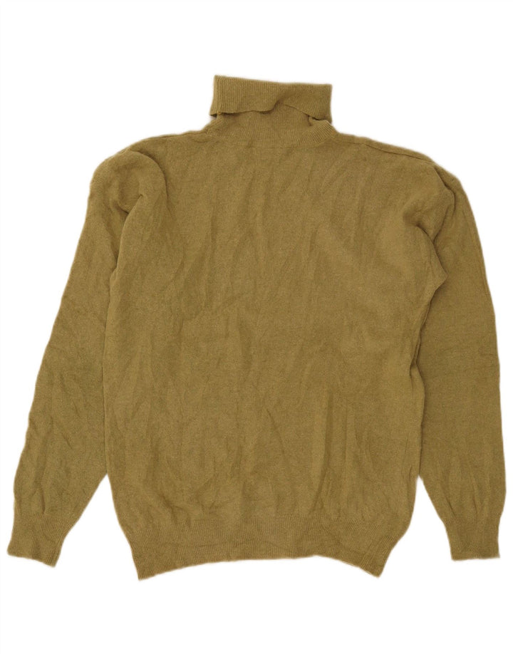 Suéter feminino VINTAGE com gola redonda Reino Unido 14 lã de cordeiro cáqui média