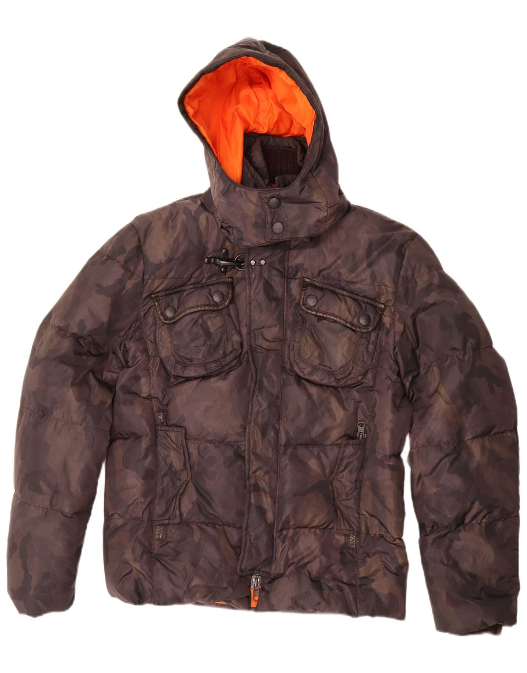 Fay Jaqueta masculina acolchoada com capuz Reino Unido 36 pequena camuflagem marrom