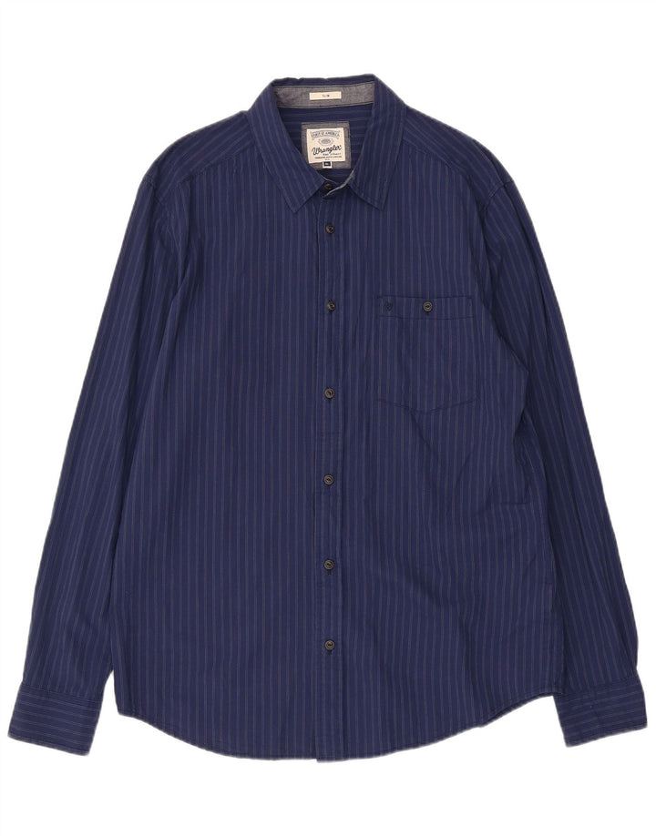 Camisa masculina Wrangler Slim XL azul marinho listrado algodão