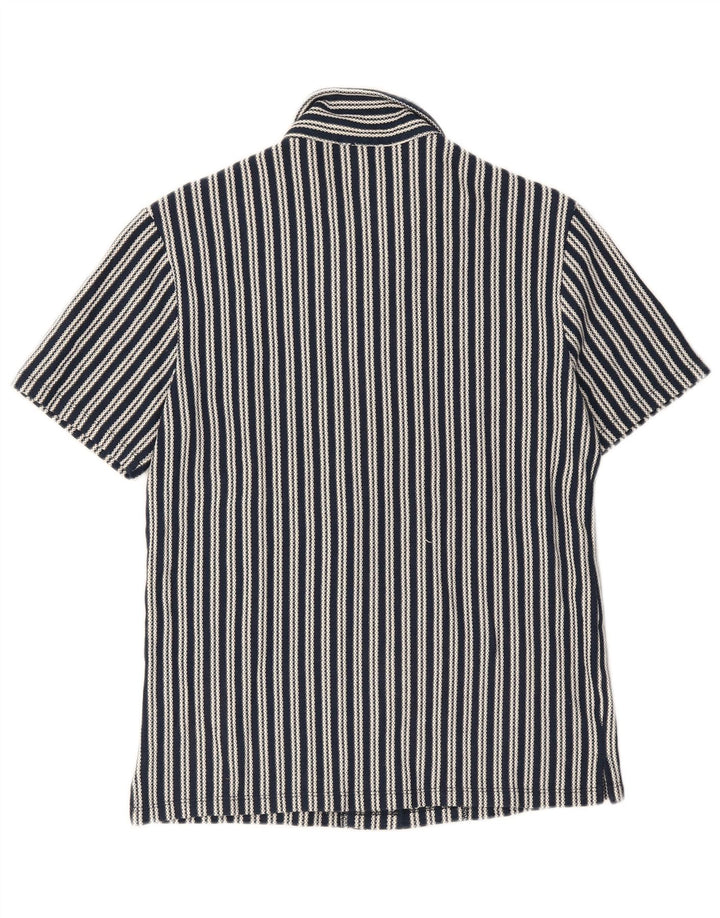 Camisa masculina de manga curta Reiss de algodão listrado azul marinho médio