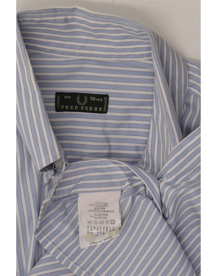 FRED PERRY Boys Shirt 15-16 Years Blue Striped Cotton Vintage Fred Perry and Second-Hand Fred Perry from Messina Hembry 