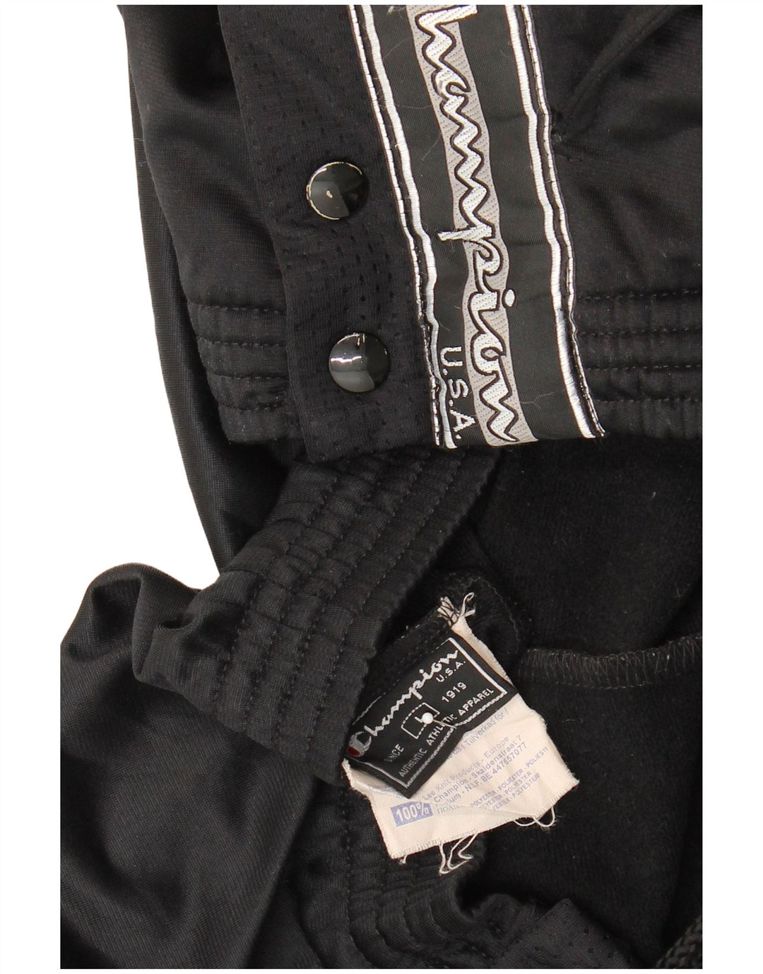 Calça esportiva masculina Champion com estampa gráfica grande de poliéster preto