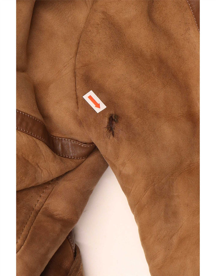 Casaco feminino vintage de shearling UK 14 marrom médio