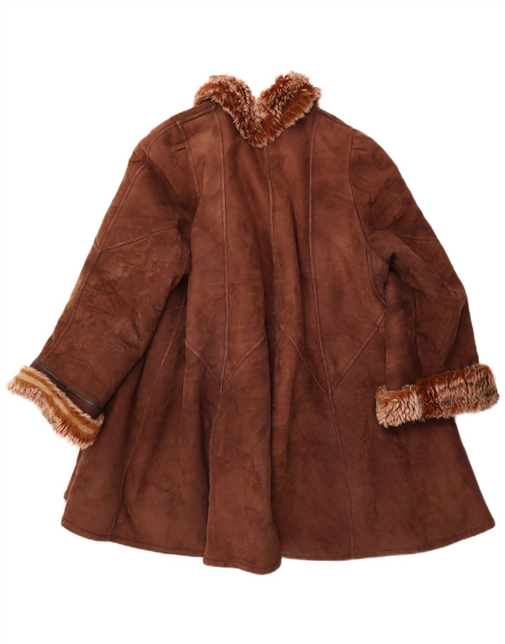 Casaco feminino vintage de shearling UK 18 XL marrom