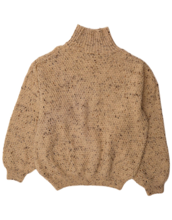 Suéter masculino vintage com gola redonda XL bege manchado de lã nova