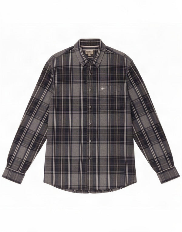 Camisa masculina de flanela Jack Wills grande algodão xadrez cinza