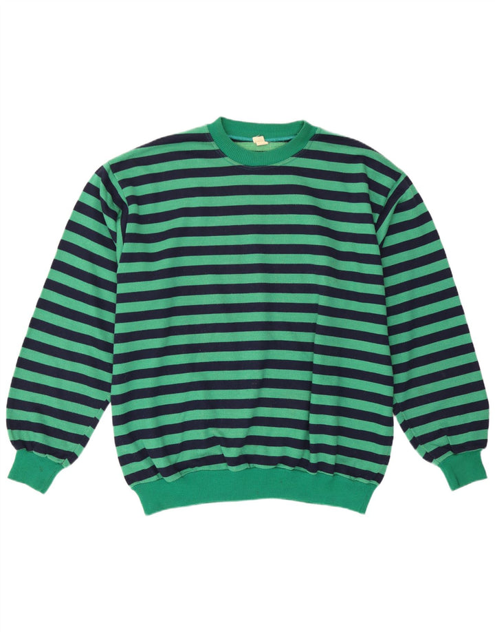 Moletom masculino vintage Jumper grande algodão listrado verde
