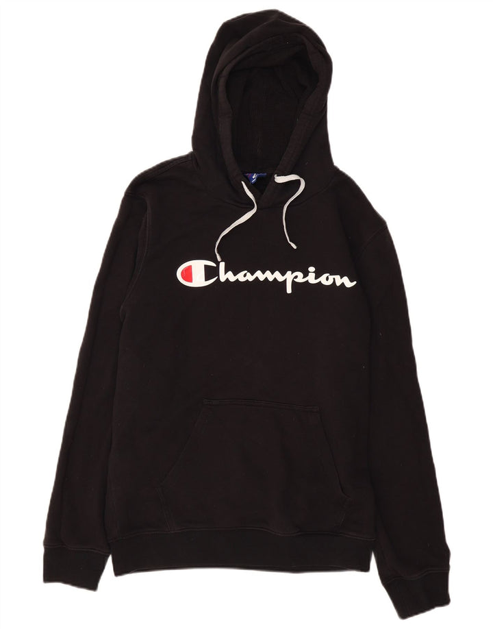 Jumper com capuz gráfico masculino Champion médio algodão preto