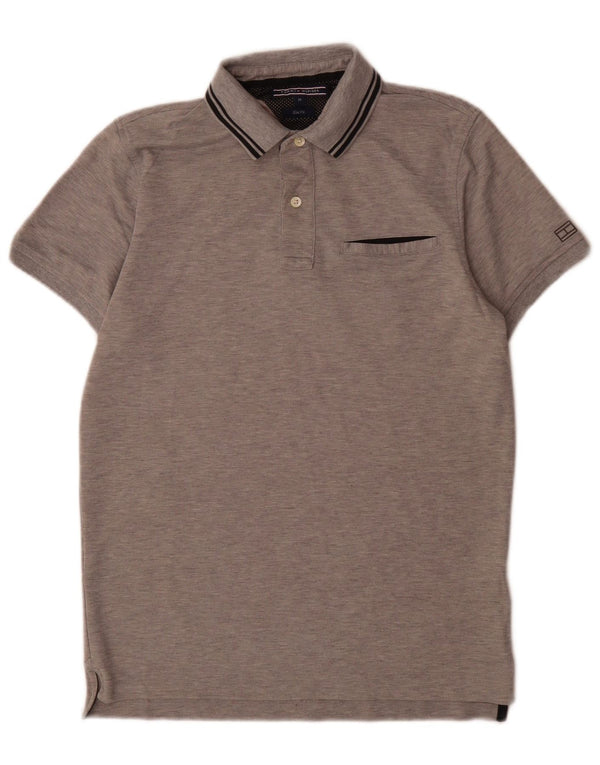 Camisa polo masculina Tommy Hilfiger Slim Fit algodão manchado cinza médio