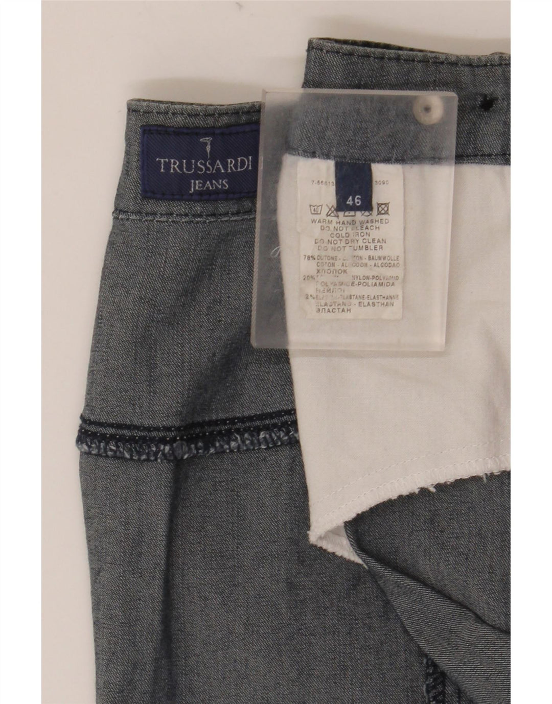 Saia jeans feminina TRUSSARDI IT 46 grande W32 algodão azul marinho