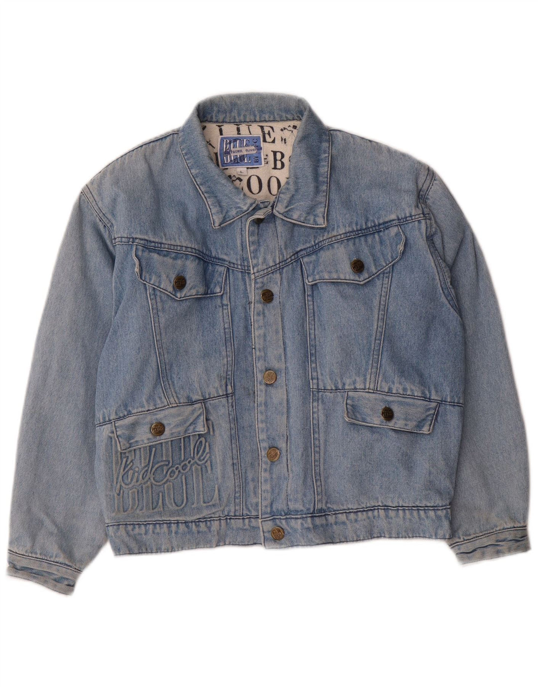 Jaqueta jeans gráfica vintage para meninos 11-12 anos grande algodão azul