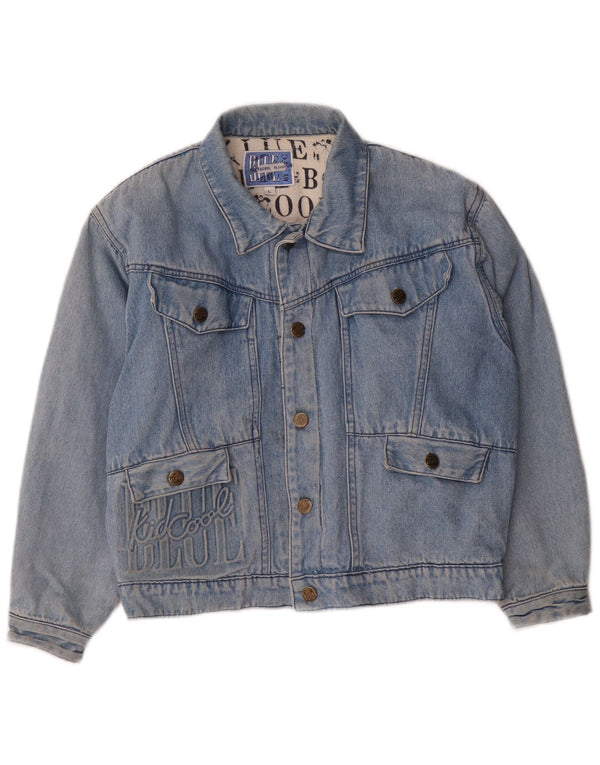 Jaqueta jeans gráfica vintage para meninos 11-12 anos grande algodão azul