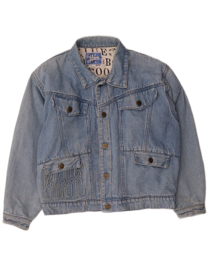 Jaqueta jeans gráfica vintage para meninos 11-12 anos grande algodão azul