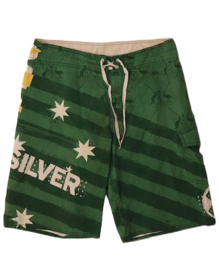 Quiksilver Shorts de natação masculino gráfico poliéster listrado verde médio